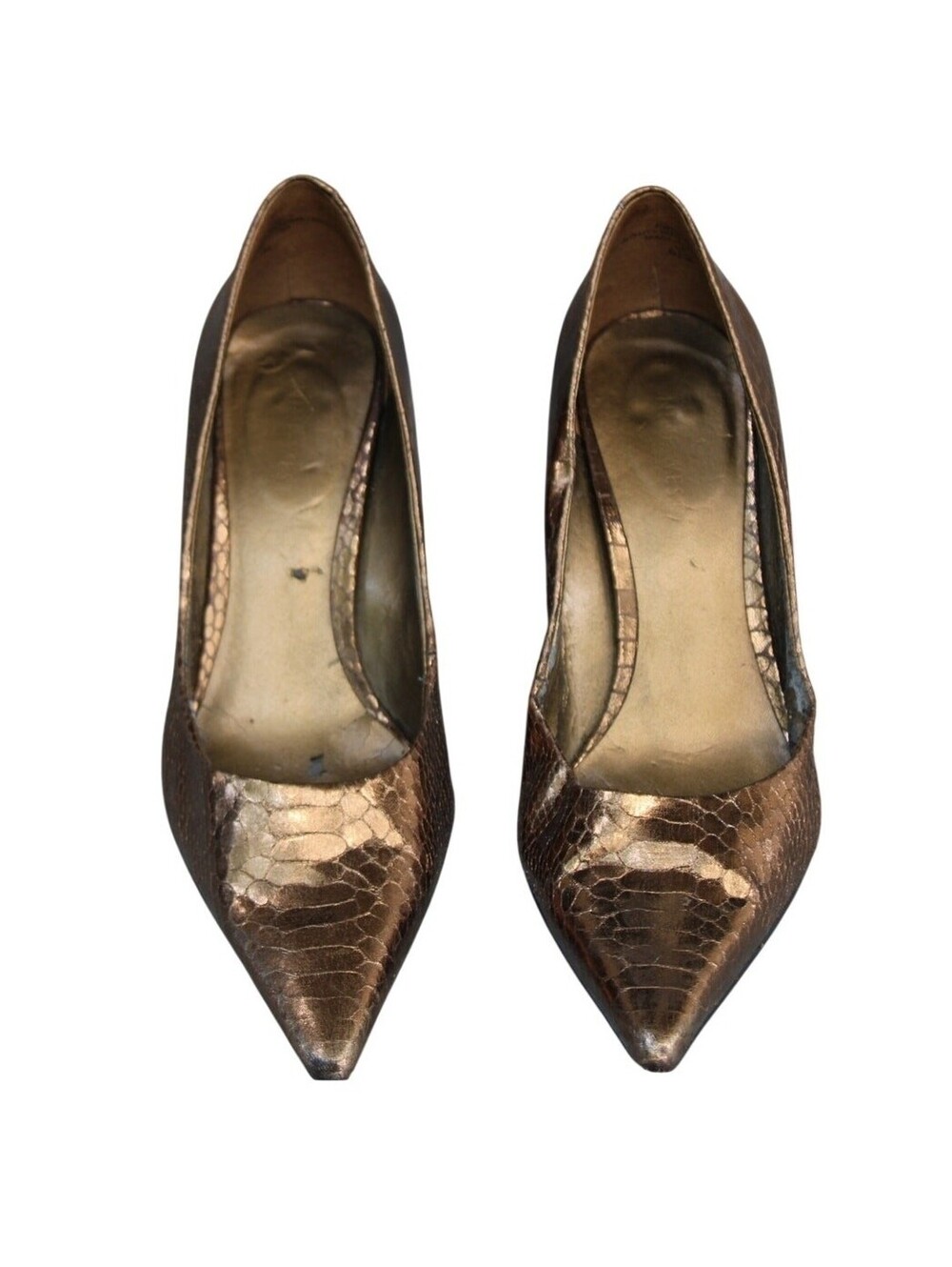 Nine West Metallic Bronze Snake-Embossed Pointed Toe Pumps 8.5